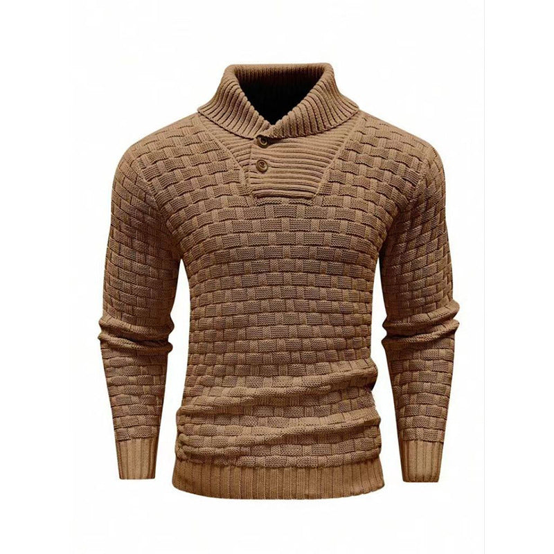 Men’s Button Neck Sweater in Textured Knit Style | Warm Pullover Jumper