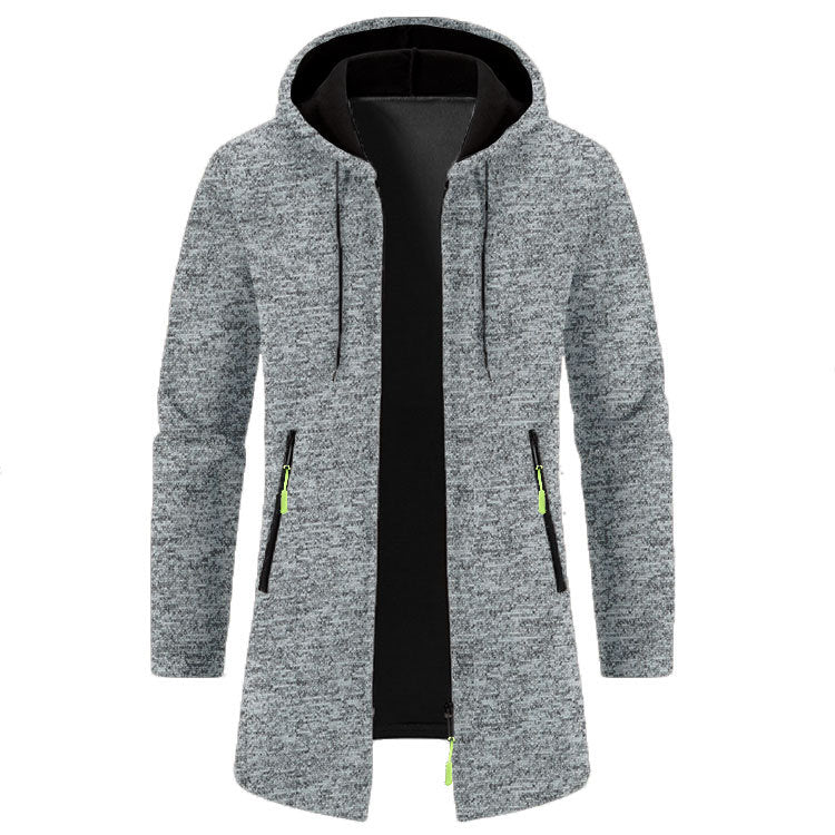 Men’s Zip Up Cardigan in Longline Hoodie Style | Warm Knitted Jumper