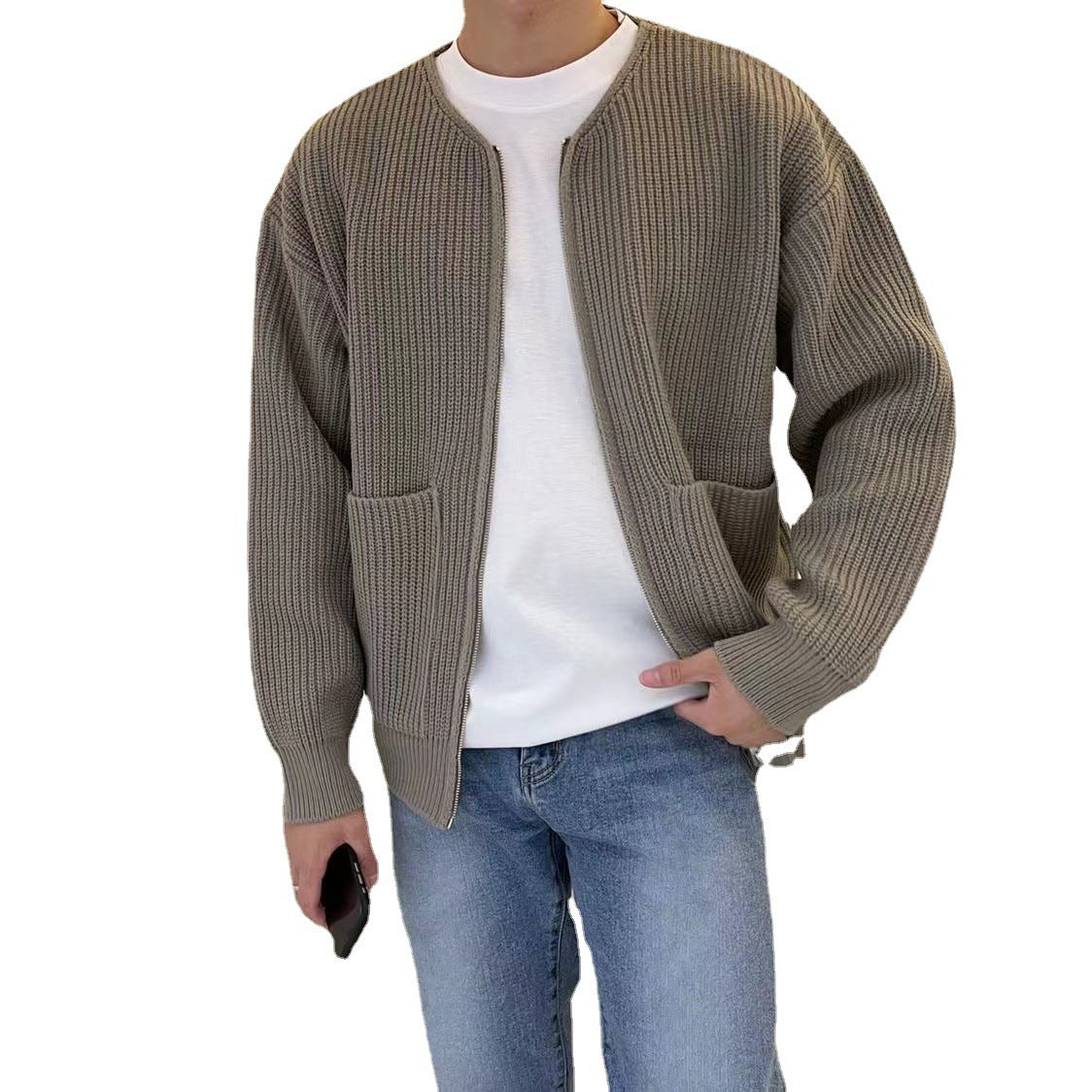 Men’s Zip Up Cardigan Vest in Minimal Knitwear Style | Casual Sleeveless Sweater
