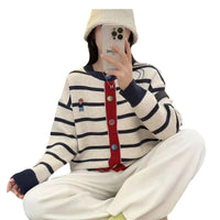 Women’s Striped Knit Cardigan with Button Front | Casual Ladies Jumper Sweater