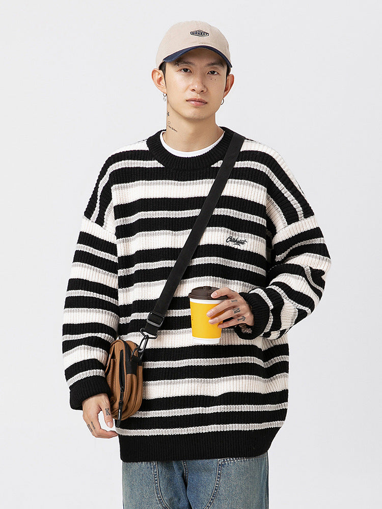 Men’s Striped Knitted Sweater in Casual Loose Fit | Essential Jumper for Winter