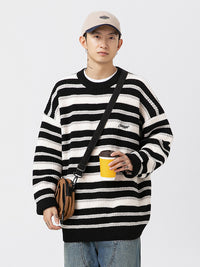 Men’s Striped Knitted Sweater in Casual Loose Fit | Essential Jumper for Winter