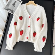Women’s Cardigan with Strawberry Knit Design | Cute Chunky Knitwear Sweater