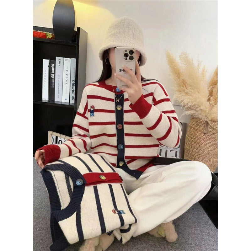 Women’s Striped Knit Cardigan with Button Front | Casual Ladies Jumper Sweater
