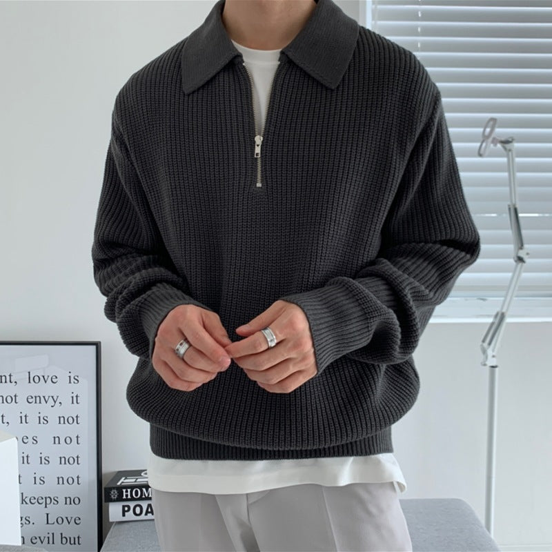 Men’s Long Sleeve Polo in Half Zip Sweatshirt Style | Casual Smart Knit Top