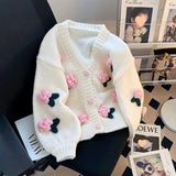 Women’s Cardigan with 3D Floral Knit Design | Chunky Ladies Cardigan Sweater
