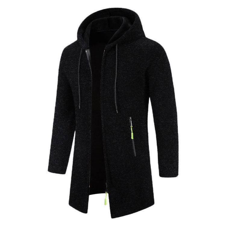 Men’s Zip Up Cardigan in Longline Hoodie Style | Warm Knitted Jumper