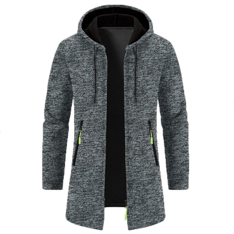 Men’s Zip Up Cardigan in Longline Hoodie Style | Warm Knitted Jumper