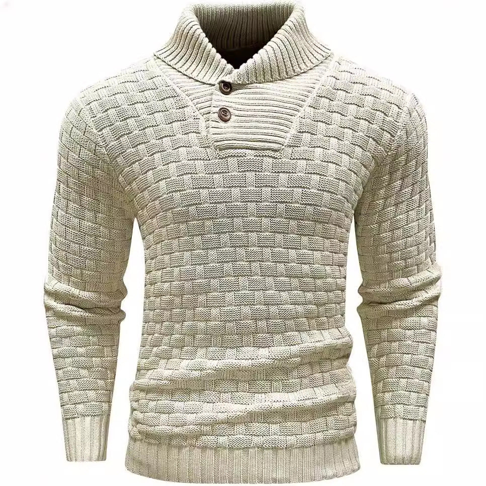Men’s Button Neck Sweater in Textured Knit Style | Warm Pullover Jumper