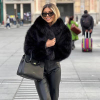 Women’s Faux Fur Winter Coat with Fold-Over Collar | Elegant Fluffy Jacket