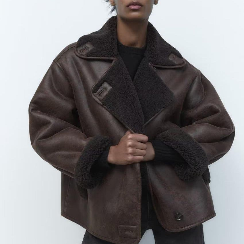 Women’s Leather Look Winter Jacket with Oversized Fit | Stylish Ladies Coat