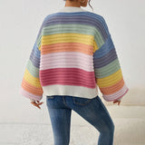 Women’s Knit Cardigan | Oversized Fit | Chunky Ribbed Texture | V-Neck | Striped Pattern