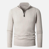 Men’s Ribbed Half Zip Jumper | High Collar Knit | Zip-Up Sweater | Tailored Fit