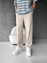 Men’s Pleated Chino Trousers | Straight-Leg Fit | Adjustable Drawstring Waist | Casual Everyday Pants