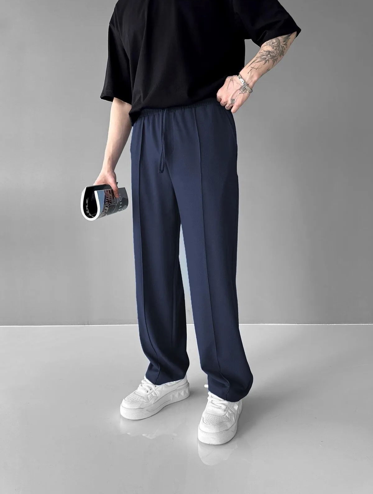Men’s Pleated Chino Trousers | Straight-Leg Fit | Adjustable Drawstring Waist | Casual Everyday Pants