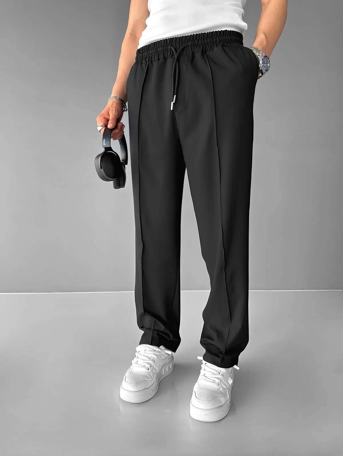 Men’s Pleated Chino Trousers | Straight-Leg Fit | Adjustable Drawstring Waist | Casual Everyday Pants
