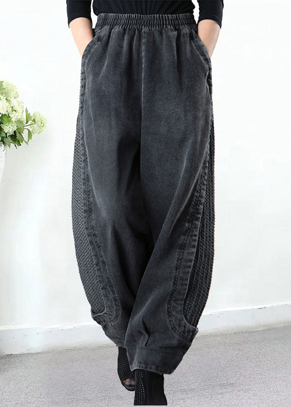 Women’s Plus Size Grey Jeans in Patchwork Harem Fit | Loose Wide Leg Denim Trousers