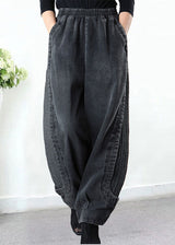 Women’s Plus Size Grey Jeans in Patchwork Harem Fit | Loose Wide Leg Denim Trousers