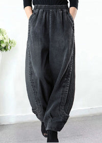 Women’s Plus Size Grey Jeans in Patchwork Harem Fit | Loose Wide Leg Denim Trousers
