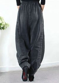 Women’s Plus Size Grey Jeans in Patchwork Harem Fit | Loose Wide Leg Denim Trousers