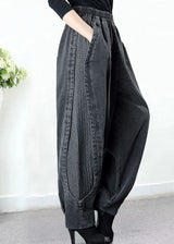 Women’s Plus Size Grey Jeans in Patchwork Harem Fit | Loose Wide Leg Denim Trousers