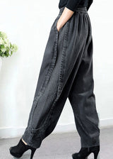 Women’s Plus Size Grey Jeans in Patchwork Harem Fit | Loose Wide Leg Denim Trousers