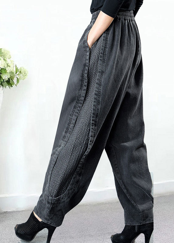 Women’s Plus Size Grey Jeans in Patchwork Harem Fit | Loose Wide Leg Denim Trousers