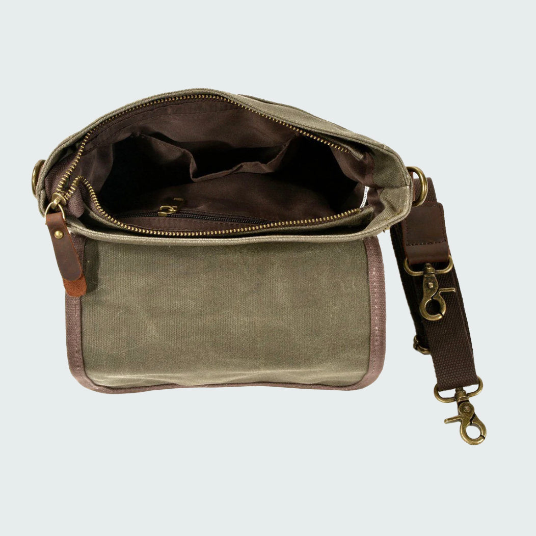 Waxed Canvas Crossbody Bag | Vintage Travel Style | Compact Everyday Carry