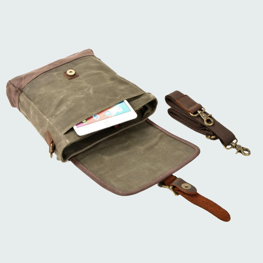 Waxed Canvas Crossbody Bag | Vintage Travel Style | Compact Everyday Carry