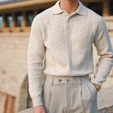 Men’s Patterned Knit Sweater | Long Sleeve Polo Style | Slim Fit Pullover | Autumn Smart Casual Layer