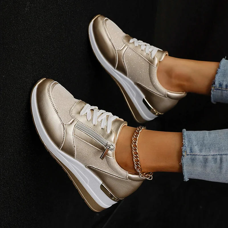 Women’s Metallic Trainers | Lace Up | Zip Detail