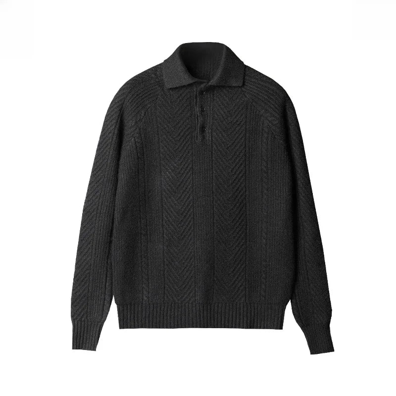 Men’s Patterned Knit Sweater | Long Sleeve Polo Style | Slim Fit Pullover | Autumn Smart Casual Layer