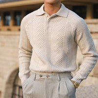 Men’s Patterned Knit Sweater | Long Sleeve Polo Style | Slim Fit Pullover | Autumn Smart Casual Layer