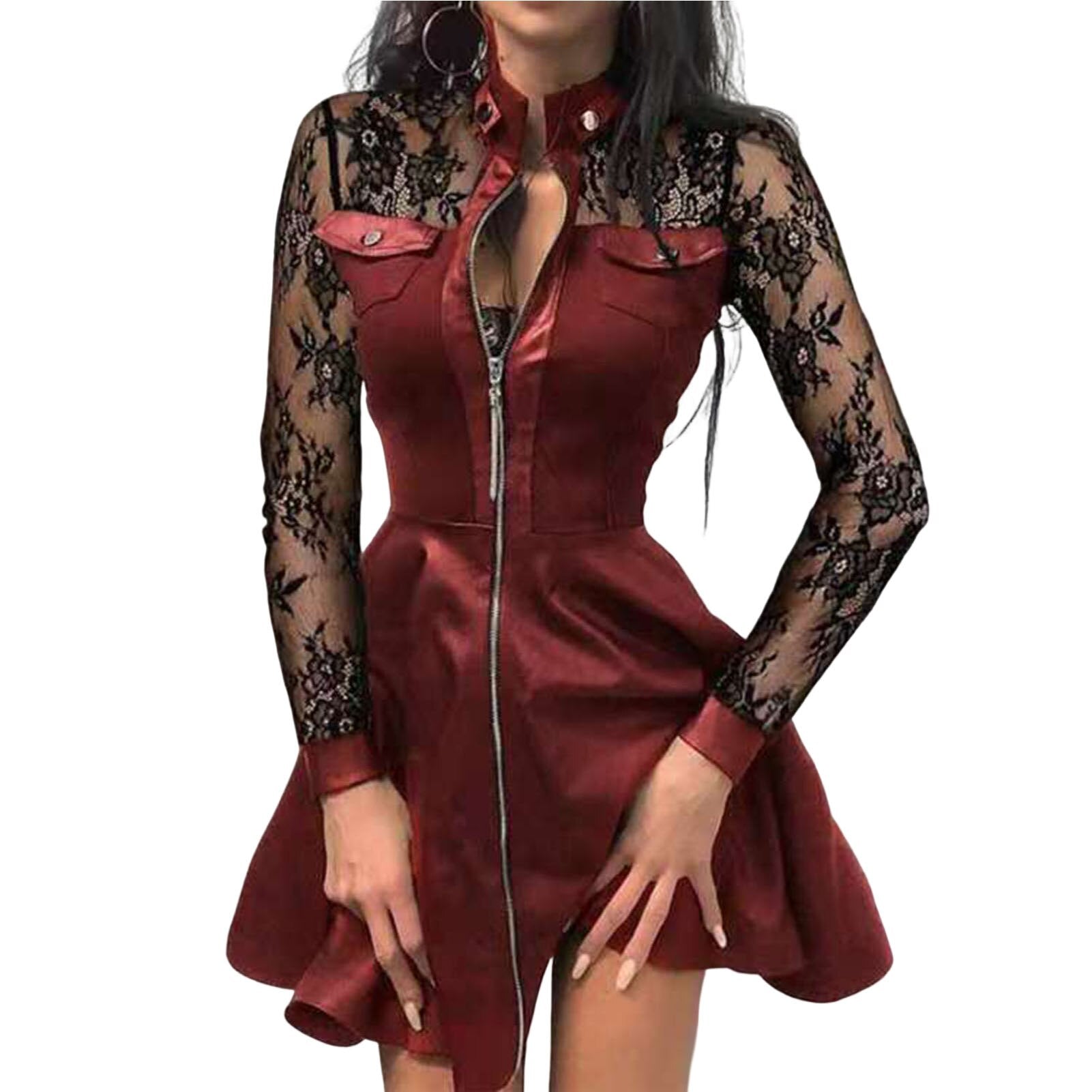 Women’s Gothic Zipper Dress in Slim Fit Style | Black Cocktail & Evening Party Dress