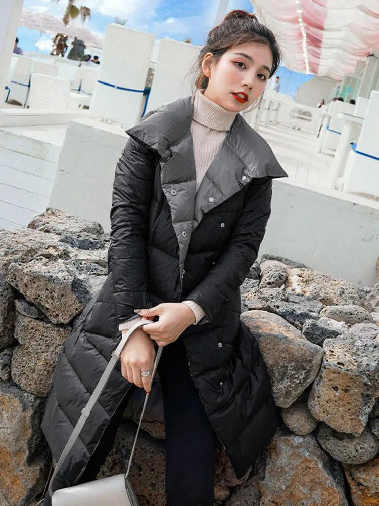 Women’s Long Winter Coat in Classic Overcoat Style | Warm Ladies Padded Jacket
