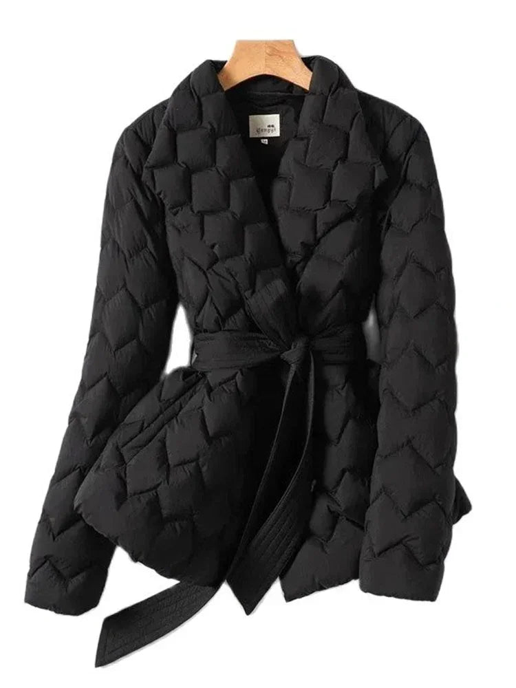 Women’s Long Down Jacket with Belt | Warm Puffer Winter Coat