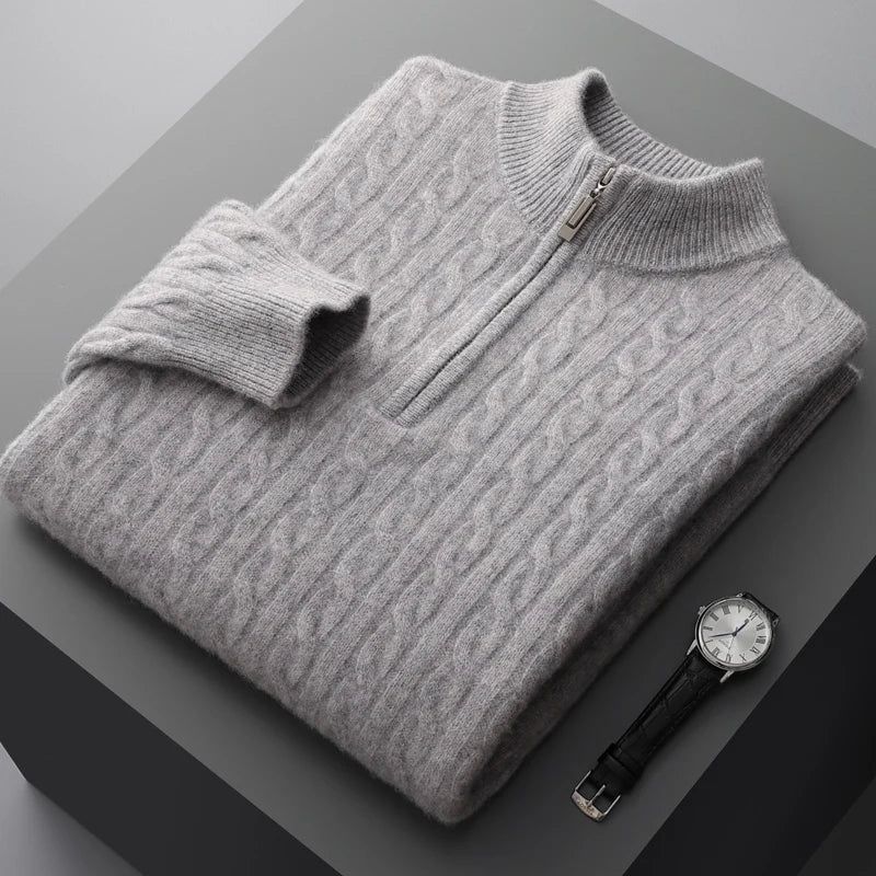Quarter Zip Cable Knit Sweater | Slim Fit | Warm Autumn Layer | Men's Jumper