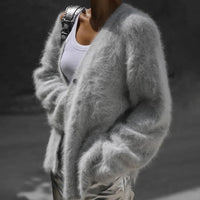 Women’s V-Neck Fluffy Cardigan | Ultra-Soft Knit | Cozy Lightweight Layer