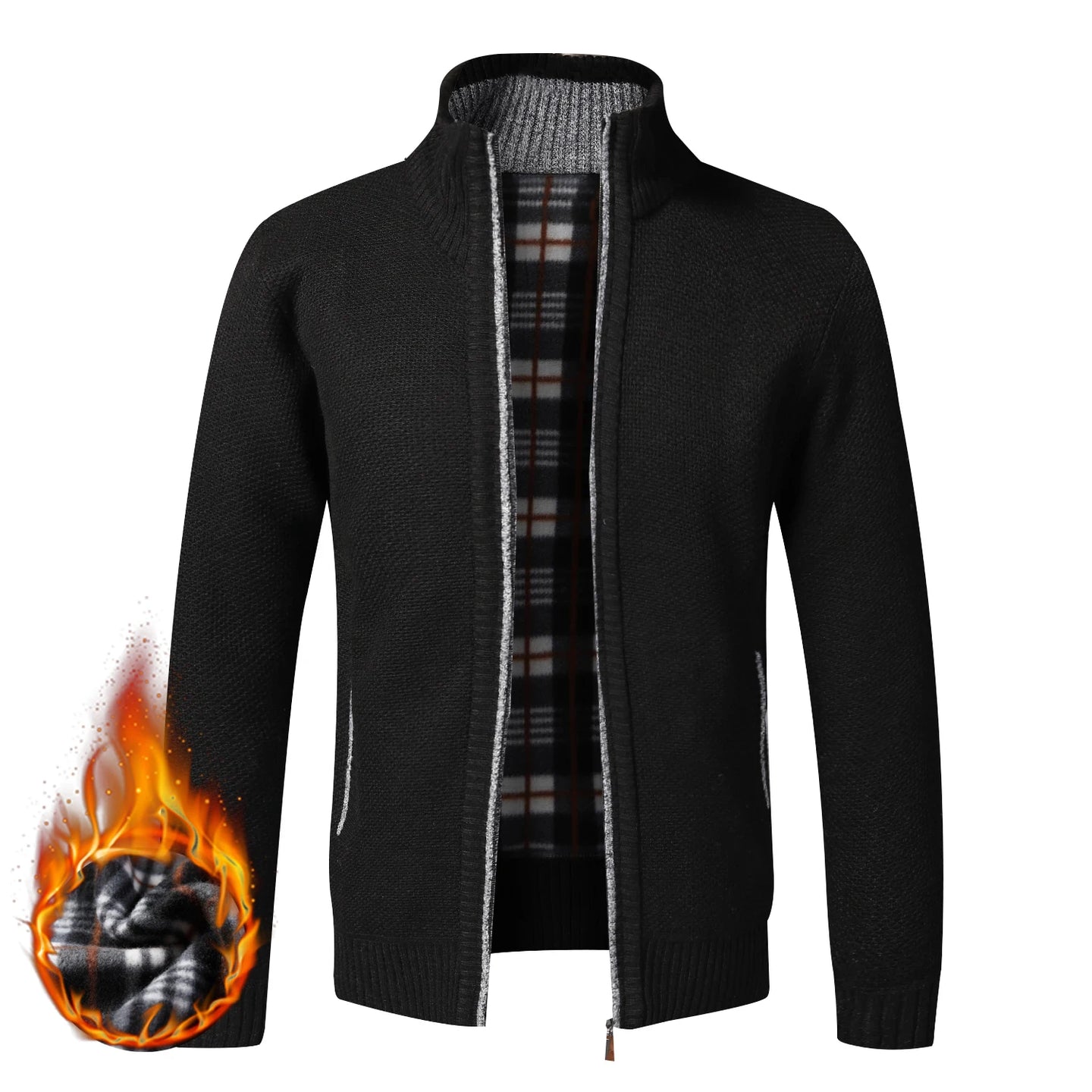 Men’s Knitted Cardigan with Full Zip Style | Warm Fleece Lined Winter Sweater