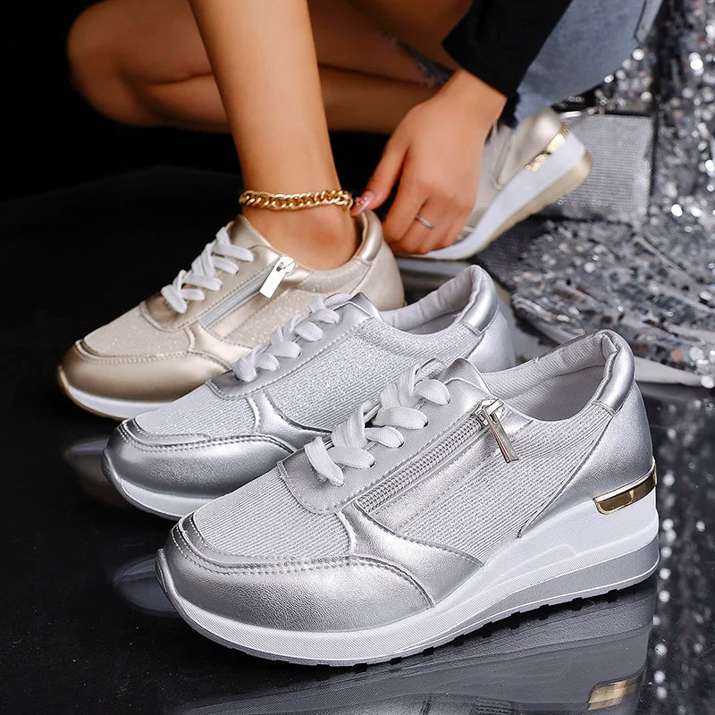Women’s Metallic Trainers | Lace Up | Zip Detail