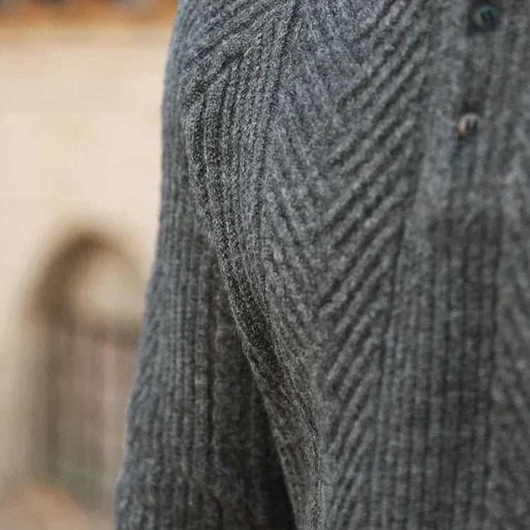 Men’s Patterned Knit Sweater | Long Sleeve Polo Style | Slim Fit Pullover | Autumn Smart Casual Layer