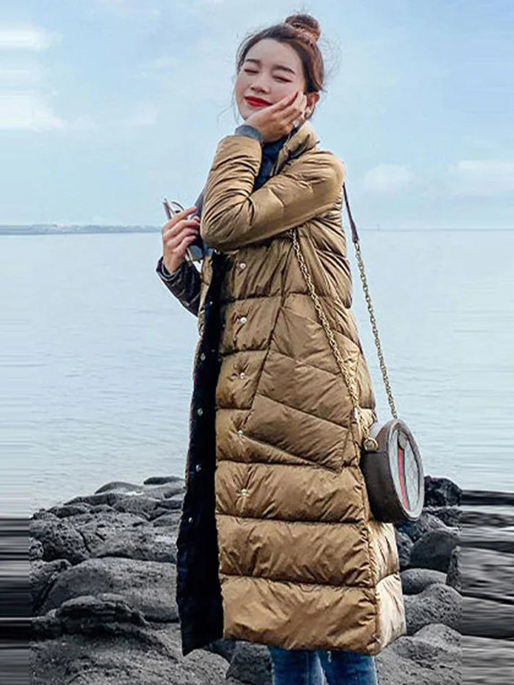 Women’s Long Winter Coat in Classic Overcoat Style | Warm Ladies Padded Jacket