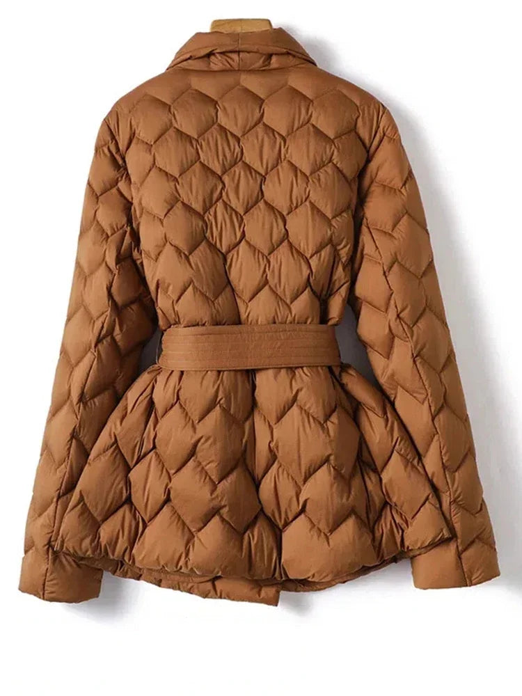 Women’s Long Down Jacket with Belt | Warm Puffer Winter Coat