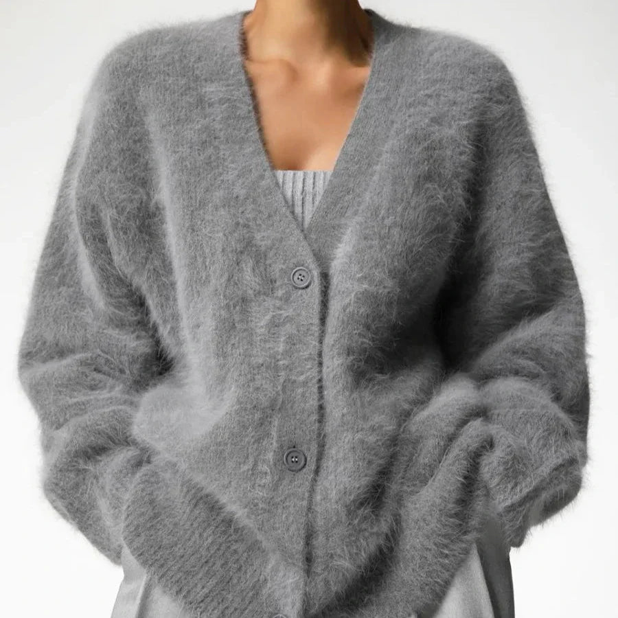 Women’s V-Neck Fluffy Cardigan | Ultra-Soft Knit | Cozy Lightweight Layer