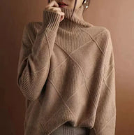 Women’s Turtleneck Jumper | Diamond Knit Pattern | Lightweight Warmth