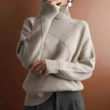 Women’s Turtleneck Jumper | Diamond Knit Pattern | Lightweight Warmth
