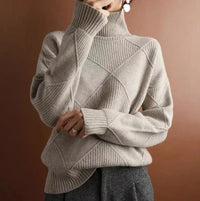 Women’s Turtleneck Jumper | Diamond Knit Pattern | Lightweight Warmth