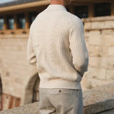 Men’s Patterned Knit Sweater | Long Sleeve Polo Style | Slim Fit Pullover | Autumn Smart Casual Layer