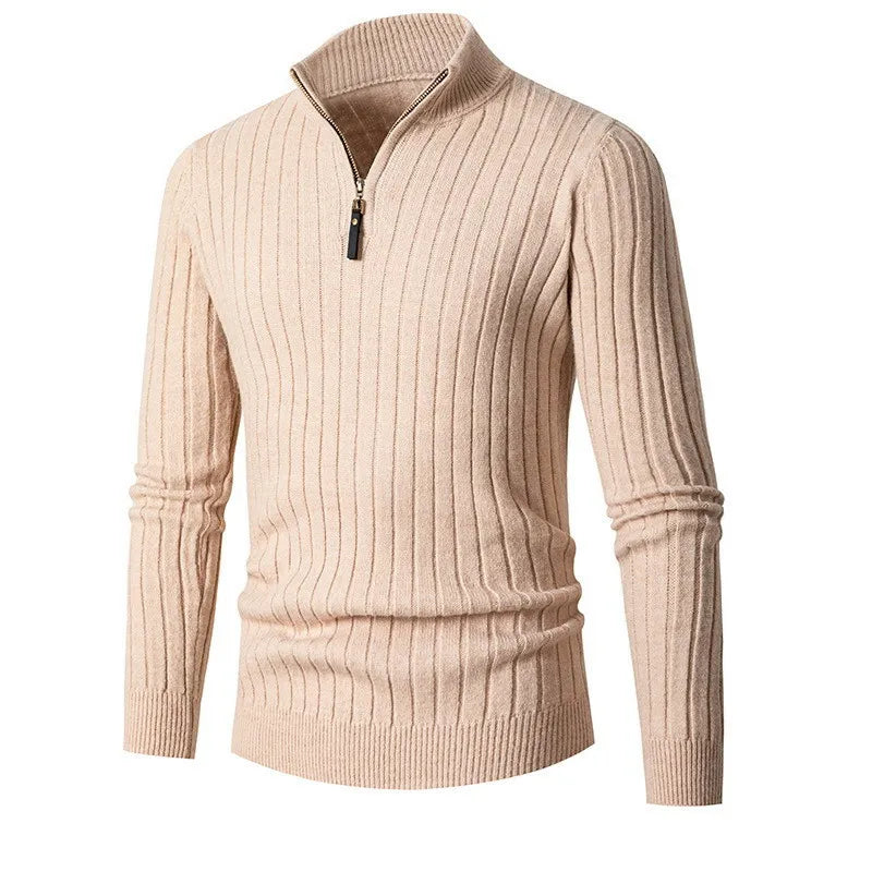 Men’s Ribbed Half Zip Jumper | High Collar Knit | Zip-Up Sweater | Tailored Fit