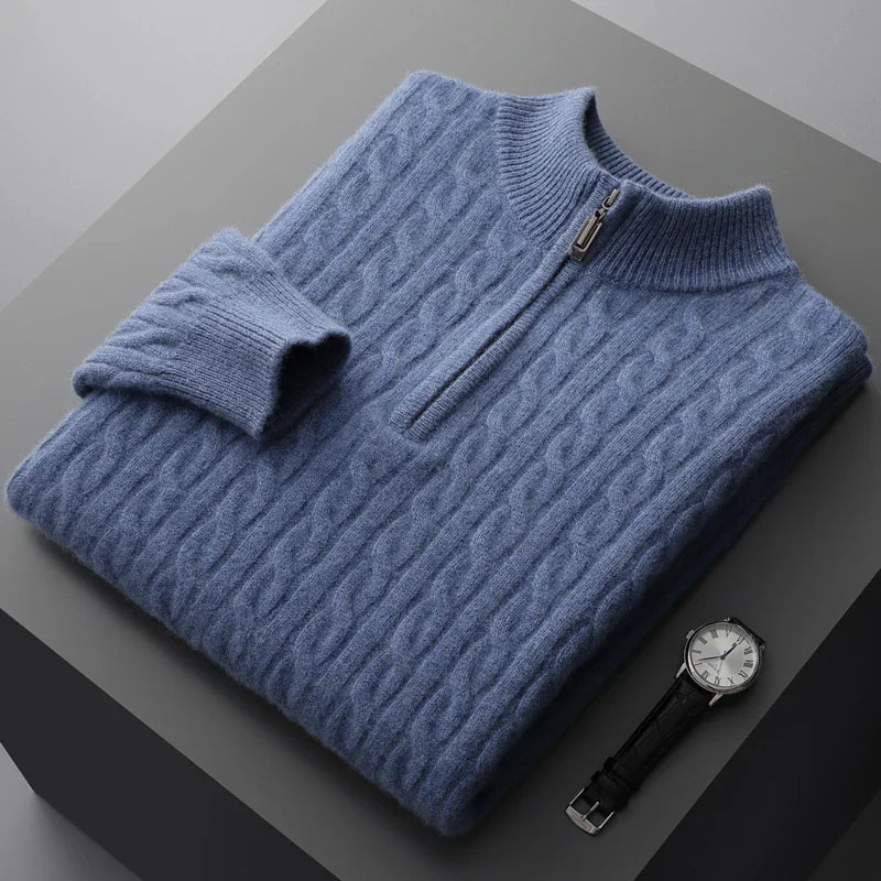 Quarter Zip Cable Knit Sweater | Slim Fit | Warm Autumn Layer | Men's Jumper